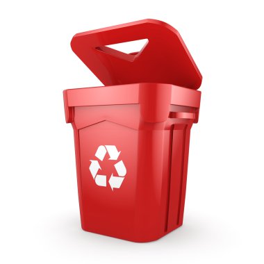 3D Render kırmızı geri dönüşüm kutusu 