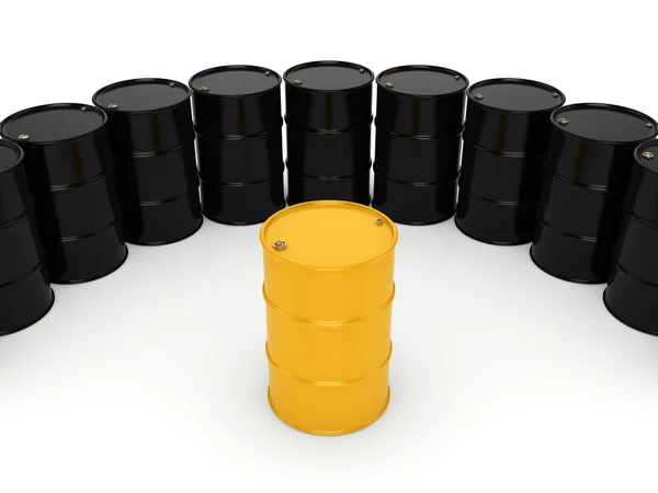 3D renderização barris preto e amarelo — Fotografia de Stock
