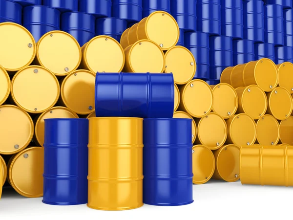 Representación 3D barriles azules y amarillos — Foto de Stock