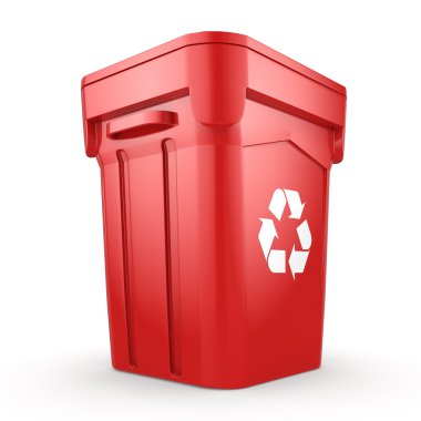 3D Render kırmızı geri dönüşüm kutusu 