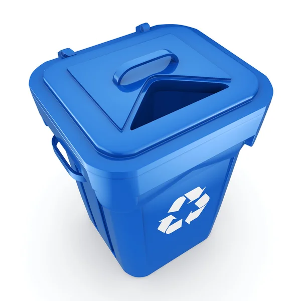 Corbeille de recyclage bleue de rendu 3D — Photo