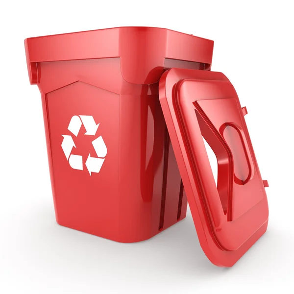 Corbeille de recyclage rouge de rendu 3D — Photo