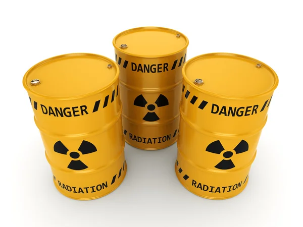 3D rendering sárga radioaktív hordók — Stock Fotó