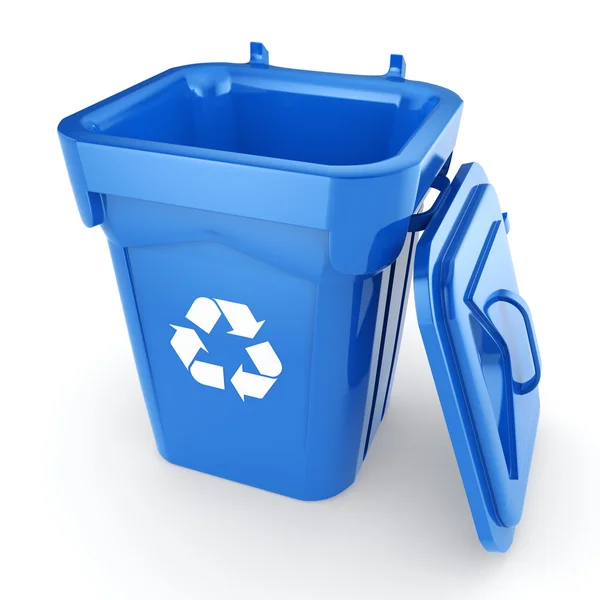 Representación 3D Papelera de reciclaje azul — Foto de Stock