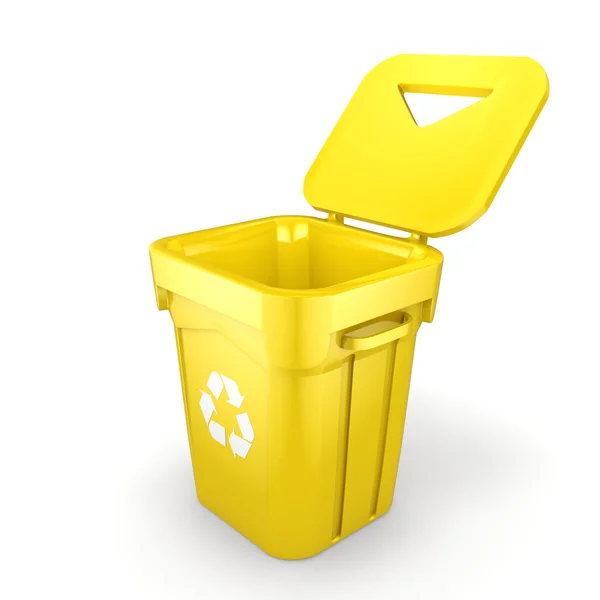 Renderowania 3D żółtego pojemnika recyklingu — Zdjęcie stockowe