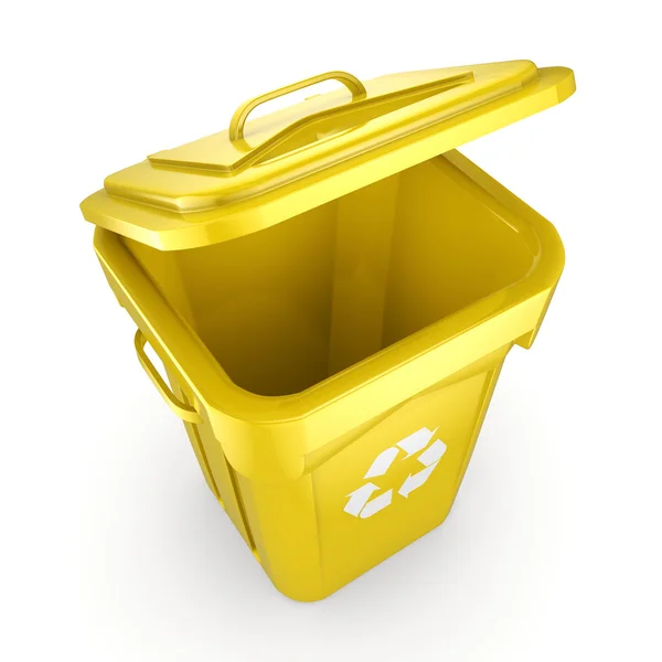 Vykreslování 3D žluté recyklace Bin — Stock fotografie