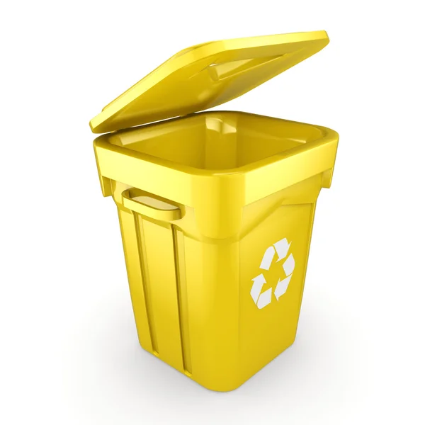 3D renderização amarelo reciclagem Bin — Fotografia de Stock