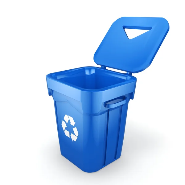 Corbeille de recyclage bleue de rendu 3D — Photo
