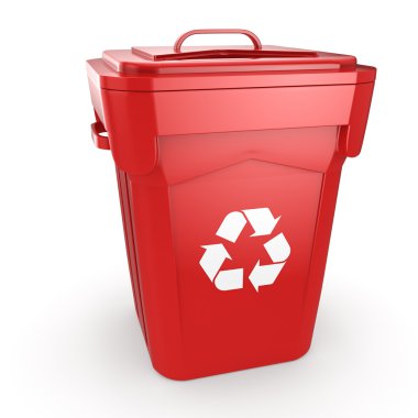 3D Render kırmızı geri dönüşüm kutusu 