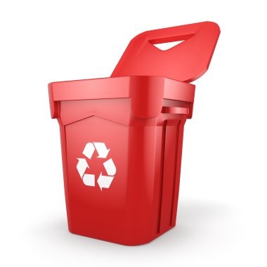 3D Render kırmızı geri dönüşüm kutusu 