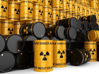 3D render sarı ve radyoaktif varil siyah