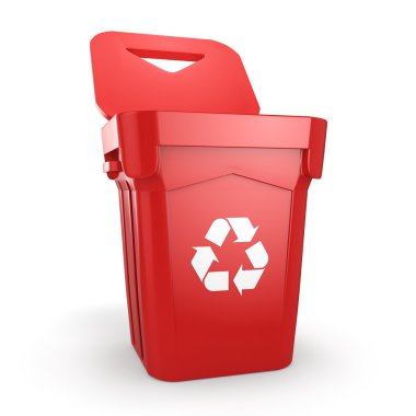 3D Render kırmızı geri dönüşüm kutusu 