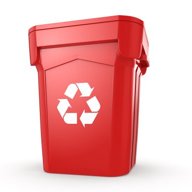 3D Render kırmızı geri dönüşüm kutusu 