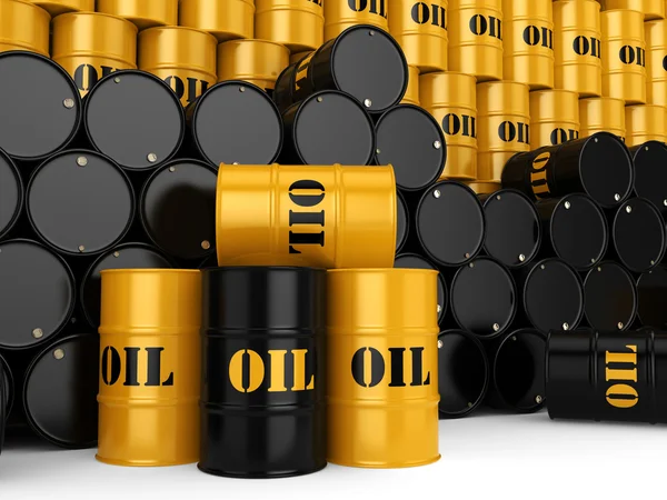 3D rendering Black oil barrels — Stock Photo, Image