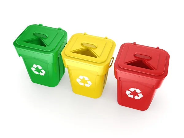3d 渲染多色回收箱 — 图库照片