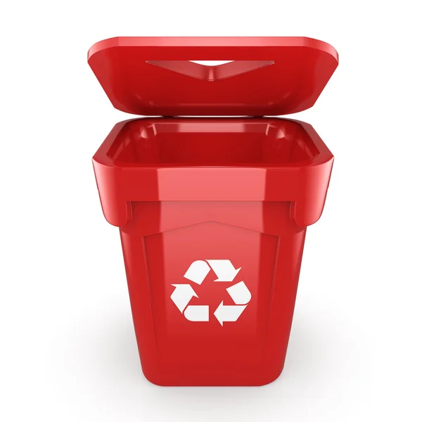 Representación 3D Papelera de reciclaje roja — Foto de Stock