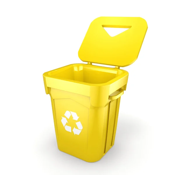 Cubo de reciclaje amarillo de renderizado 3D — Foto de Stock