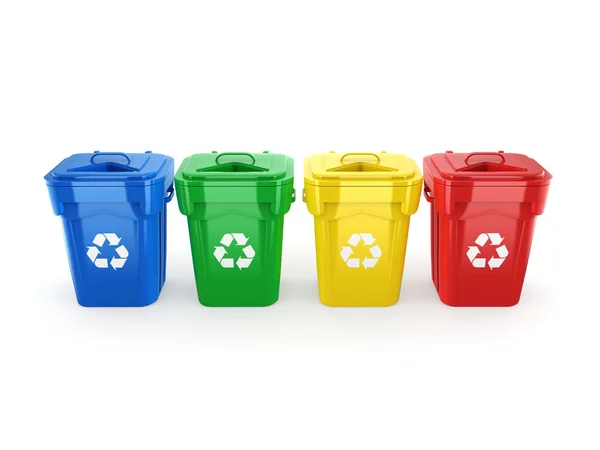 3D-Rendering mehrfarbige Recyclingbehälter — Stockfoto