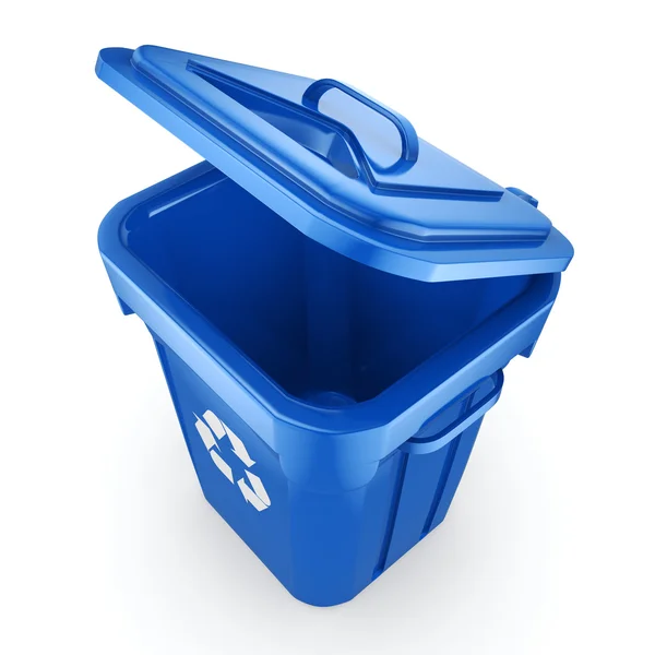 Cestino di riciclaggio blu di rendering 3D — Foto Stock