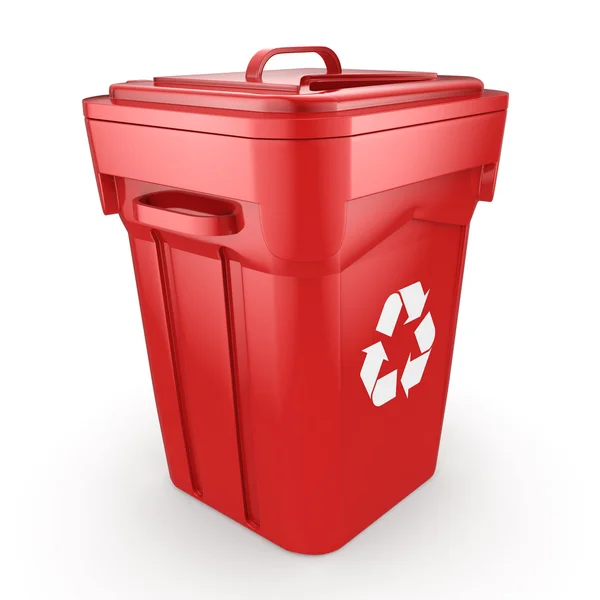 Corbeille de recyclage rouge de rendu 3D — Photo