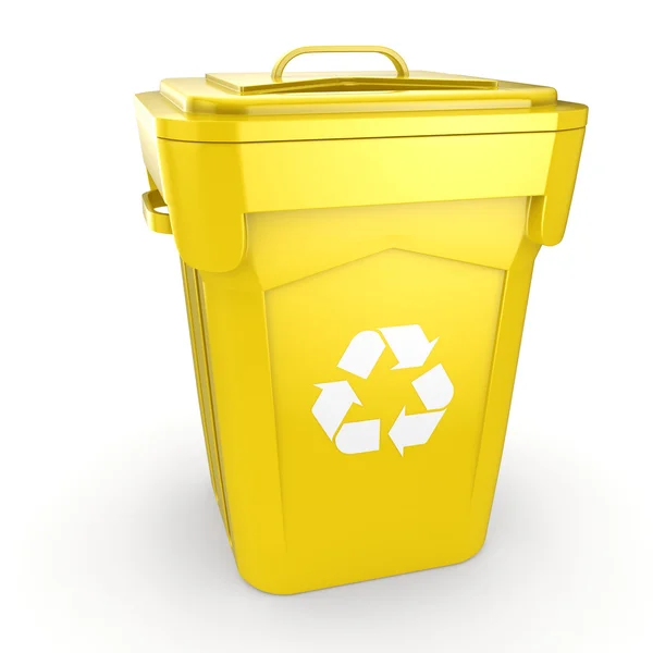 3D рендеринг Yellow Recycling Bin — стоковое фото