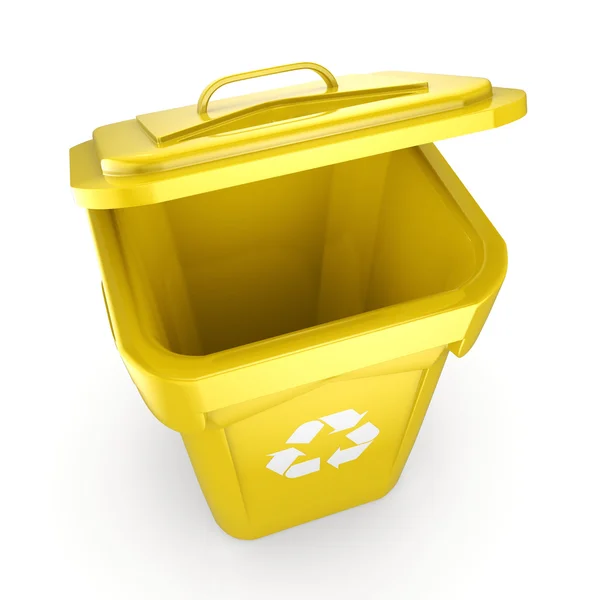 3D renderização amarelo reciclagem Bin — Fotografia de Stock