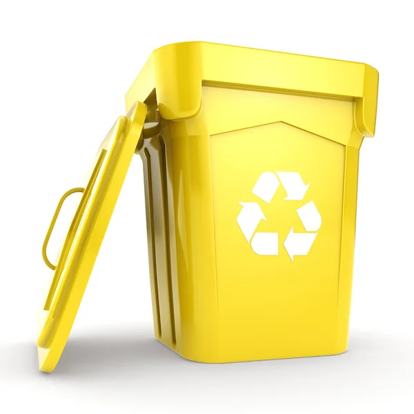 3D рендеринг Yellow Recycling Bin — стоковое фото