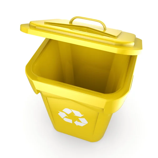 Renderowania 3D żółtego pojemnika recyklingu — Zdjęcie stockowe