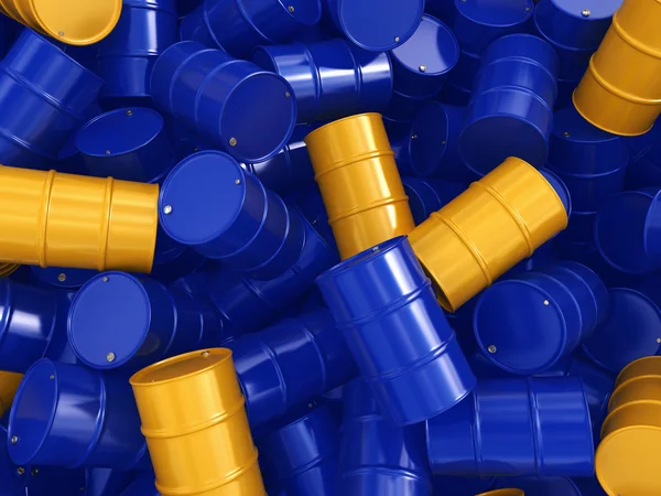 3D rendering blue and yellow barrels — Stock Photo, Image