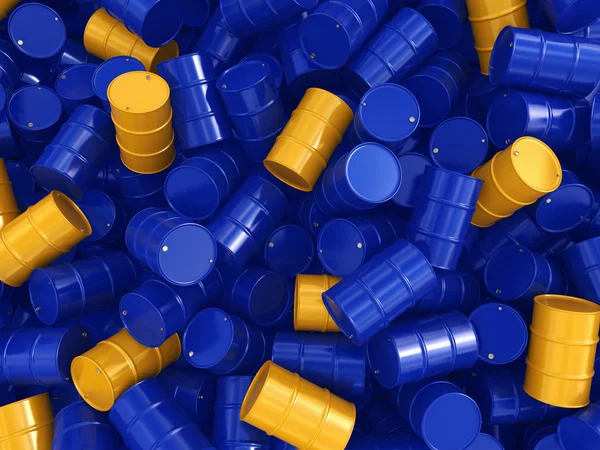 3D rendering blue and yellow barrels — Stock Photo, Image