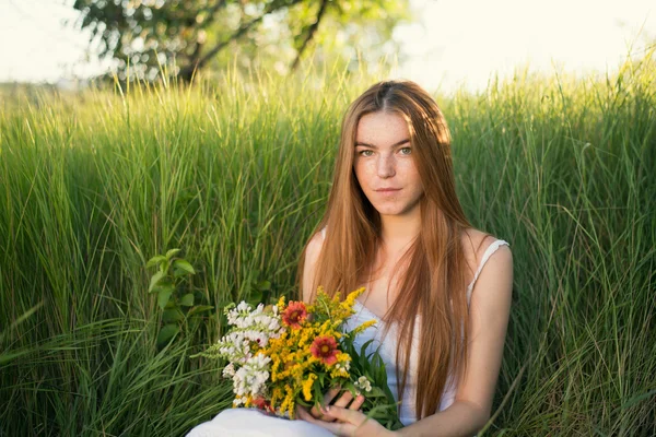 Artistic portrait of freckled woman — Stock Photo, Image