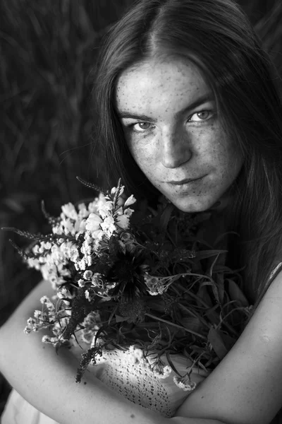 Artistic portrait of freckled woman — Stock Photo, Image