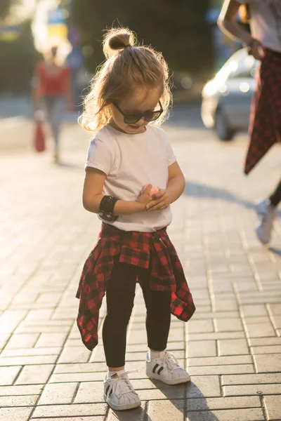 hipster little girl on street