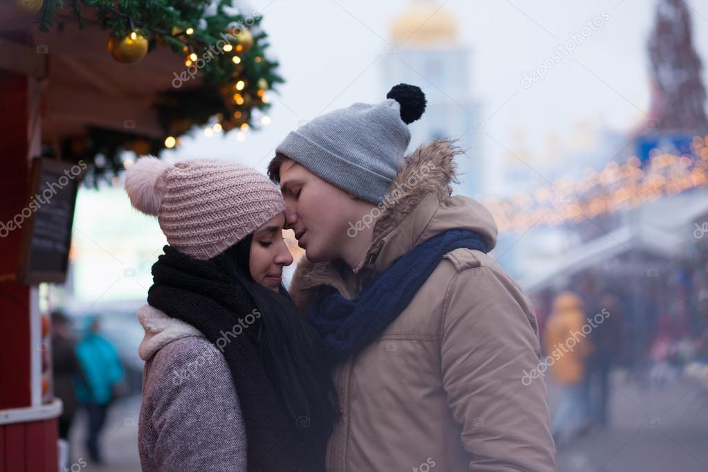 couple strolling during winter holidays