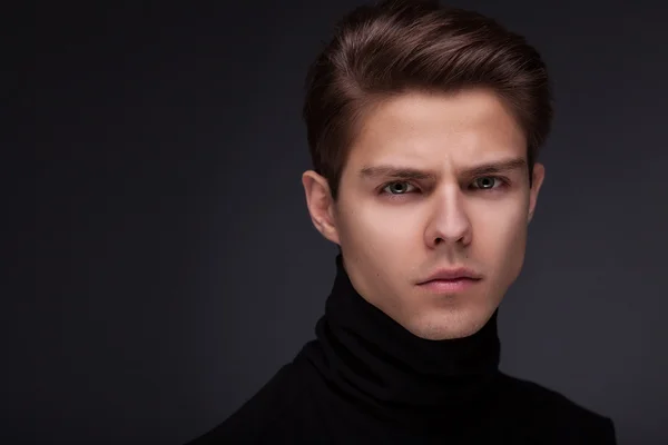 Stylish guy close up portrait on black background — Stock Photo, Image