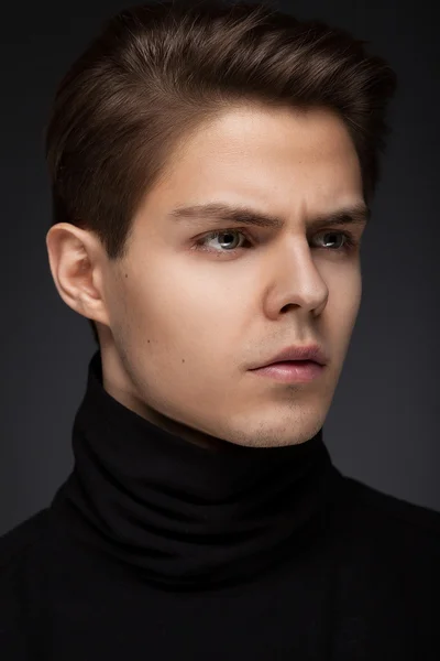 Stylish guy close up portrait on black background — Stock Photo, Image