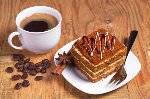 Bolo de mel e café — Fotografia de Stock