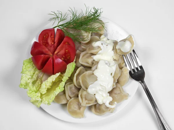 Meat dumplings. Russian pelmeni — Stock Photo, Image