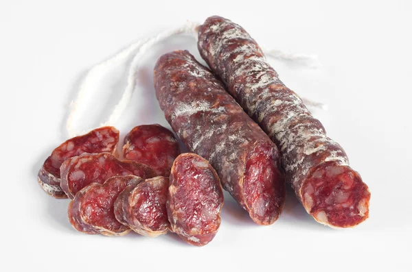 Salami worst gesneden — Stockfoto