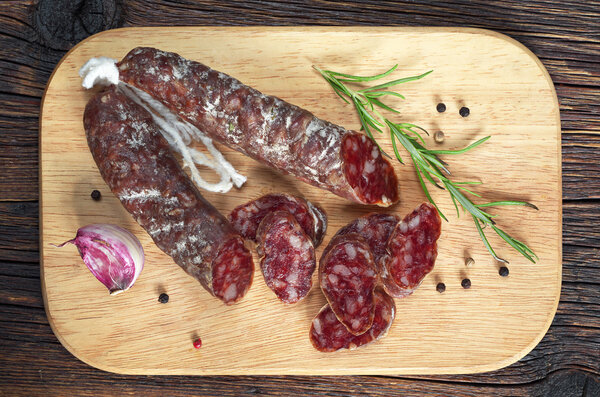 Salami sausages sliced