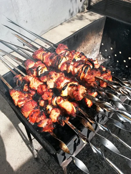 Viande grillée sur brochettes — Photo