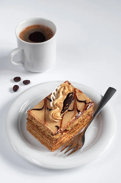 Honing cake met koffie — Stockfoto