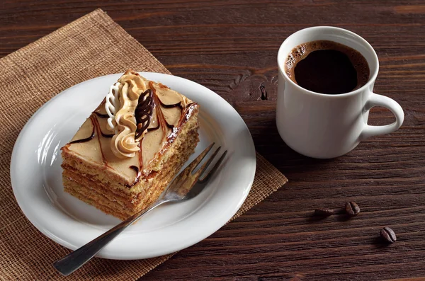 咖啡与蜂蜜蛋糕 — 图库照片