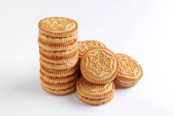 Cookies Γέμιση Κρέμας Λευκό Φόντο — Φωτογραφία Αρχείου