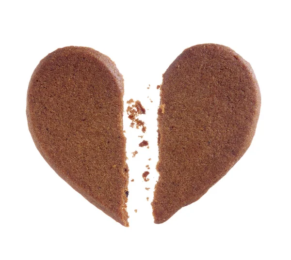Broken Heart Shaped Ginger Cookies Isolated White Background Top View — Stock Photo, Image