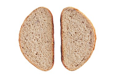 Beyaz arka planda izole edilmiş çavdar ekmeği dilimleri, üst görünüm
