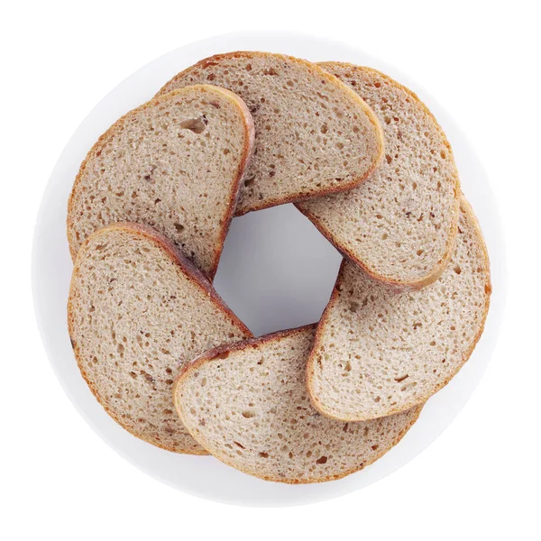 Ψωμί Σίκαλης Φέτες Ένα Πιάτο Που Απομονώνεται Λευκό Φόντο Πάνω — Φωτογραφία Αρχείου
