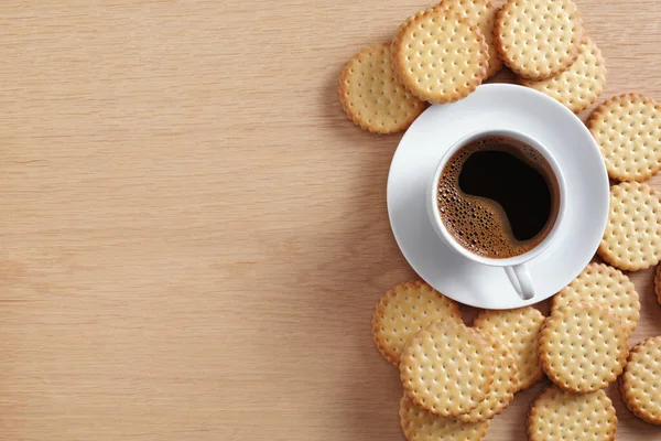 Cookies Chocolate Cream Cup Coffee Wooden Table Top View Copy — Stock Photo, Image