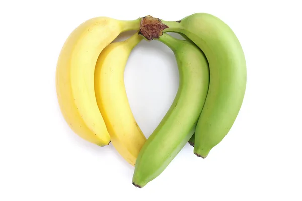 Bunches Yellow Green Bananas White Background Top View — Stock Photo, Image