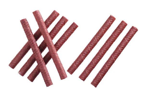 Chocolate Stick Wafers Isolated White Background Top View — ストック写真
